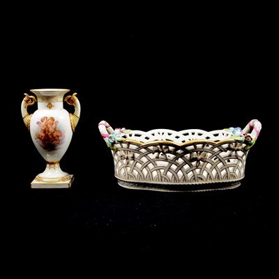 Lot 50 - KPM Berlin porcelain basket and a vase