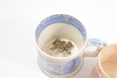 Lot 25 - Staffordshire pottery frog mug, two Bacchus mugs and two others