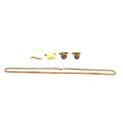 Lot 261 - A pair of 22 carat gold cufflinks, a 9 carat gold chain, and a pair of rock crystal cufflinks.