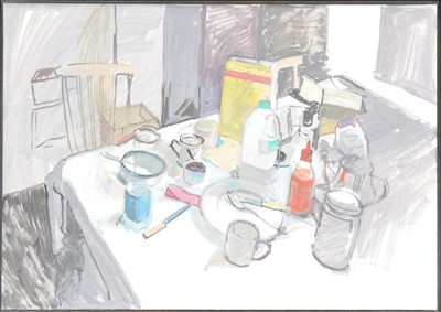 Lot 128 - Alan Harrold, Gone to school, Made from girders, Studio debris, and Self portrait with tea