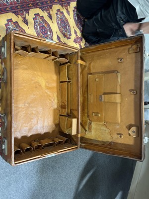 Lot 440 - Vintage leather suitcase, and a Union Jack flag