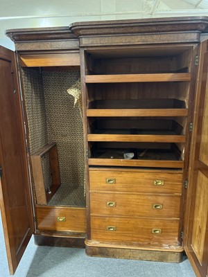 Lot 430 - Large Victorian burr walnut breakfront triple wardrobe