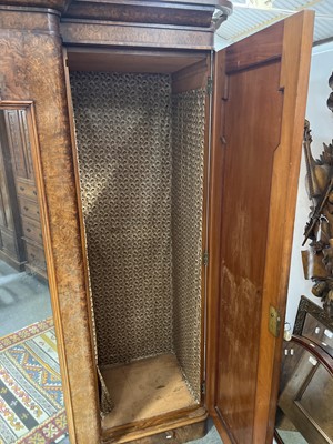 Lot 430 - Large Victorian burr walnut breakfront triple wardrobe