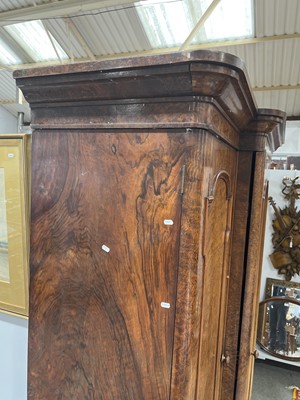 Lot 430 - Large Victorian burr walnut breakfront triple wardrobe