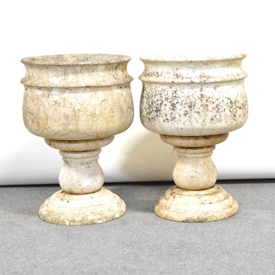 Lot 463 - Pair of veined marble pedestal urns