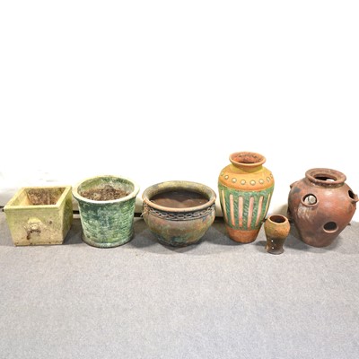 Lot 516 - Terracotta garden planters and vases, stoneware flagons