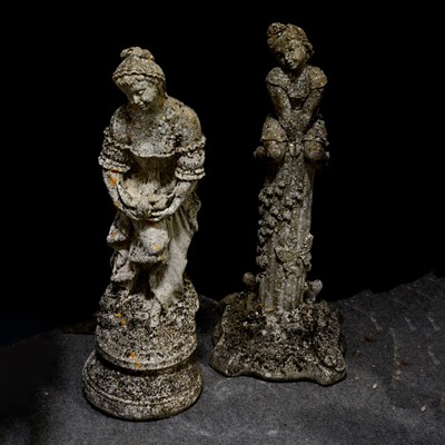 Lot 507 - Two garden statues, Woman with Dove, and Girl Atop a Plinth