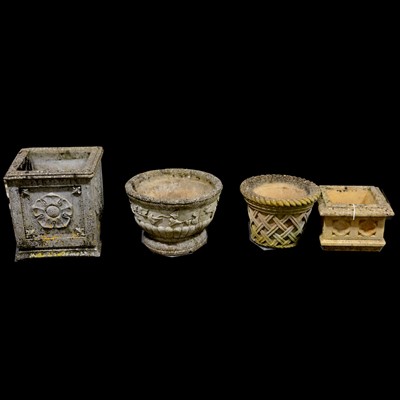Lot 413 - Four assorted garden planters and a stone corbel element