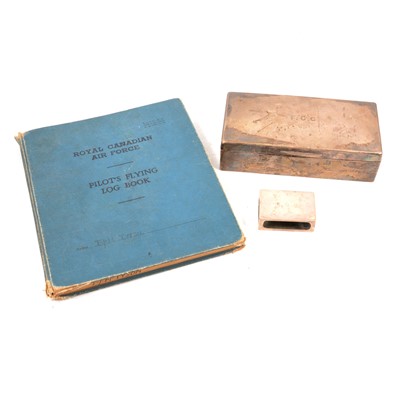 Lot 259 - Silver cigarette / jewel box, Robert Pringle & Sons, London 1905, silver vesta and WW2 flying log.