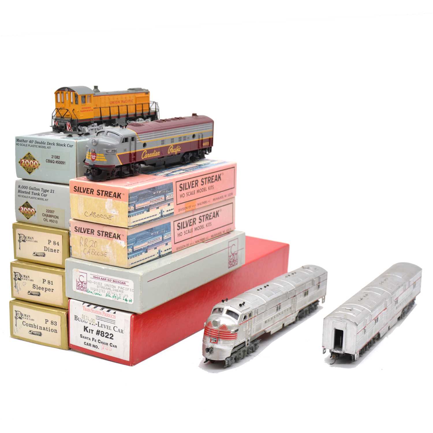 Lot 34 - Nine HO gauge wagon and coach kits, three diesel electric locomotives