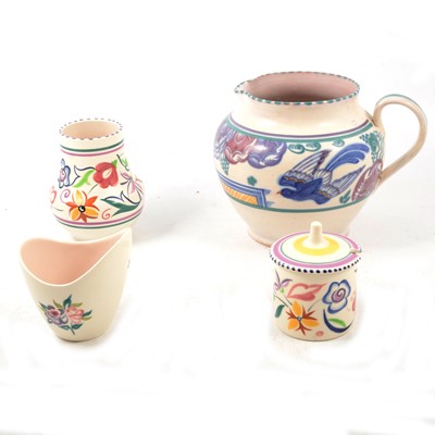 Lot 13 - Poole Pottery jug,  preserve pot and cover, and other Poole pottery