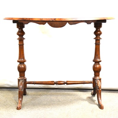 Lot 397 - Victorian walnut stretcher table, with a chequer board inset