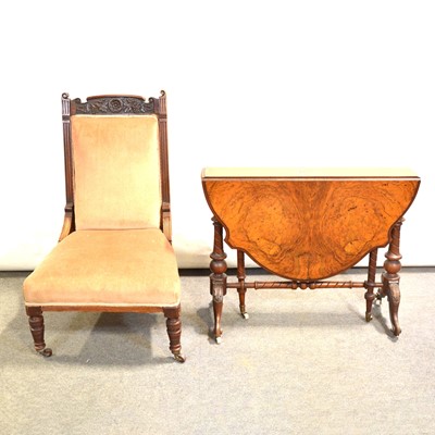 Lot 390 - Victorian burr walnut Sutherland table and a mahogany framed nursing chair