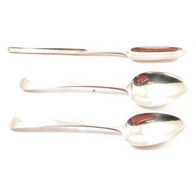 Lot 267 - Two Irish silver spoons and an English marrow scroop