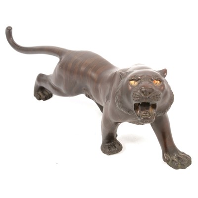 Lot 108 - Patinated bronze model of a snarling tiger, Tokyo School