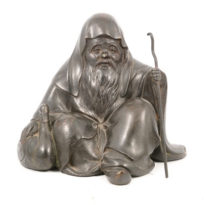 Lot 106 - Bronzed antimony model of a seated Elder, and other Asian items