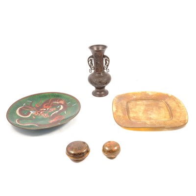 Lot 111 - Chinese vase, cloisonné items, and a dish.