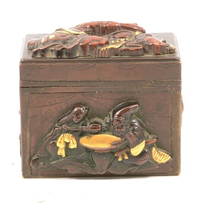 Lot 130 - Small Japanese shakudo box and cover, Meiji Period