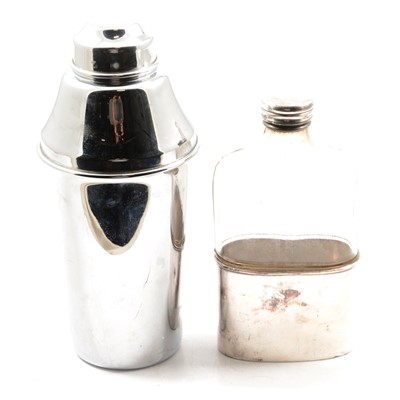 Lot 147 - Italian chrome plated cocktail shaker and a hip flask