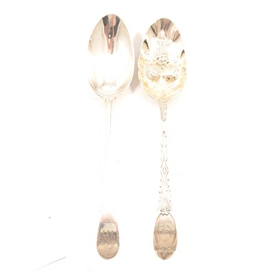 Lot 248 - A Georgian silver berry spoon, Hester Bateman, London 1786, and another silver tablespoon.