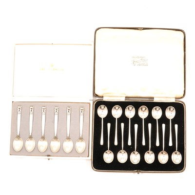 Lot 247 - Set of six Georg Jensen Acorn pattern teaspoons, and set of 1`2 silver teaspoons.