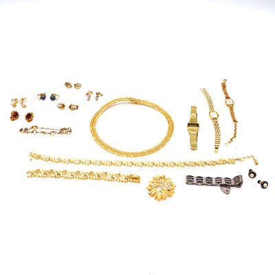 Lot 458 - A Trifari suite of jewellery, silver bracelet and costume jewellery.