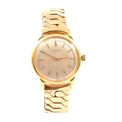 Lot 324 - Eterna - a gentleman's 18 carat yellow gold wristwatch on 9 carat bracelet.