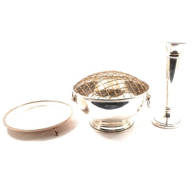Lot 281 - A small silver salver, rose bowl and bud vase.