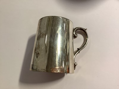 Lot 252 - Two silver christening mugs, small dish and eggcup and spoon.