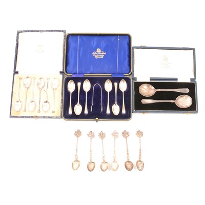 Lot 291 - Set of six silver teaspoons, import marks for Samuel Boyce Landeck, Sheffield 1893, and other silver spoons.