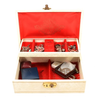 Lot 304 - Collection of silver and white metal jewellery in a vintage jewellery box.