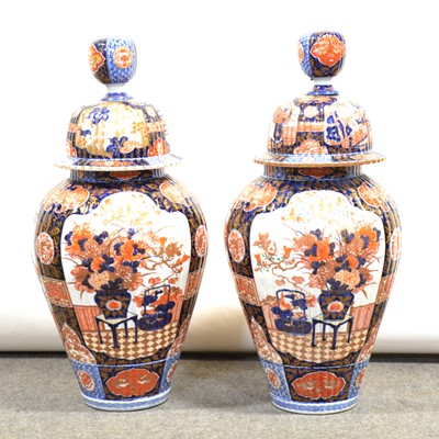 Lot 71 - Pair of large Japanese Imari jars