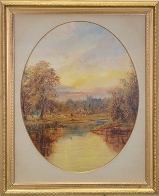 Lot 334 - Samuel Parrot of Nottingham, Lake scene with ruins.