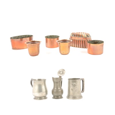 Lot 167 - Two copper Jones Brothers moulds, other copper moulds, and pewter tankards