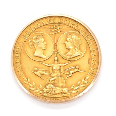 Lot 127 - An 1897 London Philatelic Exhibition Medal in 15 carat gold.