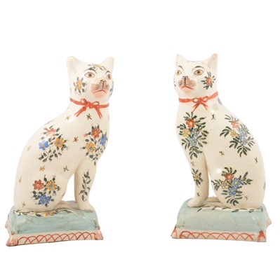 Lot 47 - Pair of 19th century Staffordshire pearlware cats