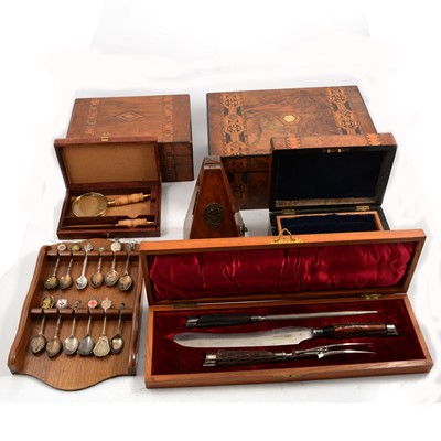 Lot 158 - Victorian boxes, carving set and a metronome.