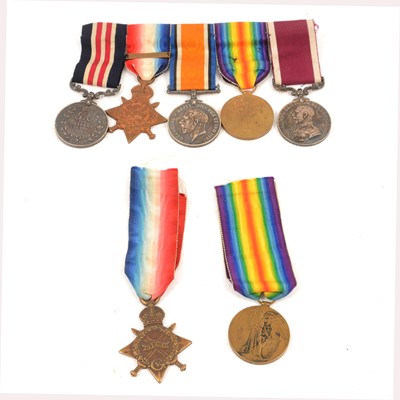 Lot 223 - Medals; WWI group of five and two other medals