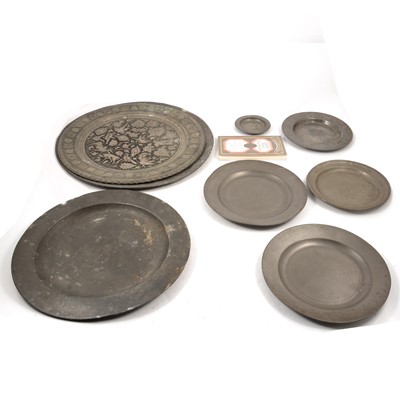 Lot 163 - 18th Century pewter charger and various pewter plates.