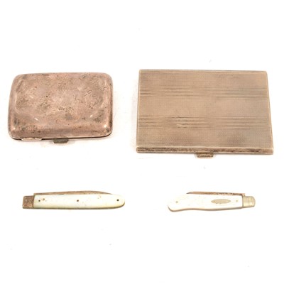 Lot 265 - Two silver cigarette cases, two pen knives.