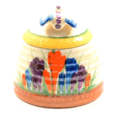 Lot 6 - A small Clarice Cliff Beehive honey pot in the Crocus design, 7cm.