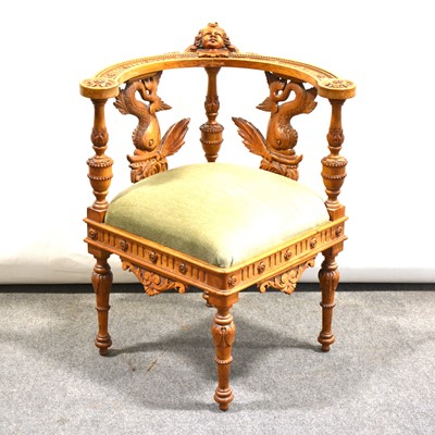 Lot 371 - Italian carved fruitwood corner chair