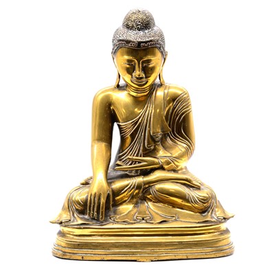 Lot 84 - Large Asian brass model, Buddha seated in bhumisparsha mudra