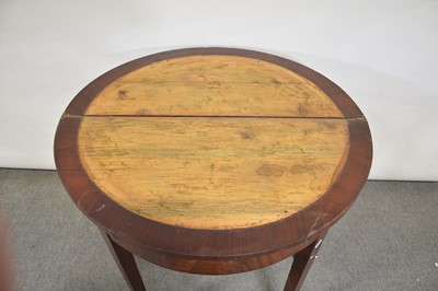 Lot 365 - Mahogany demi lune card table and a spinning wheel