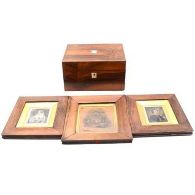 Lot 97 - Victorian rosewood work box and three engravings in rosewood frames