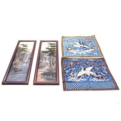 Lot 116 - Two Chinese robe panels, other embroideries, framed fabric panels and compositions.