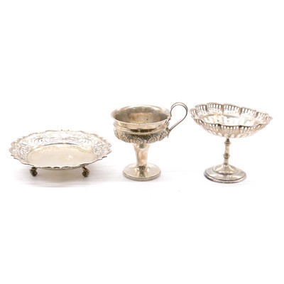 Lot 196 - Silver pedestal bonbon dish, another shallow dish and a pedestal cup