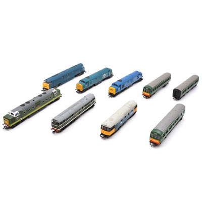 Lot 323 - Seven OO gauge diesel electric locomotives, one with dummy car and coach