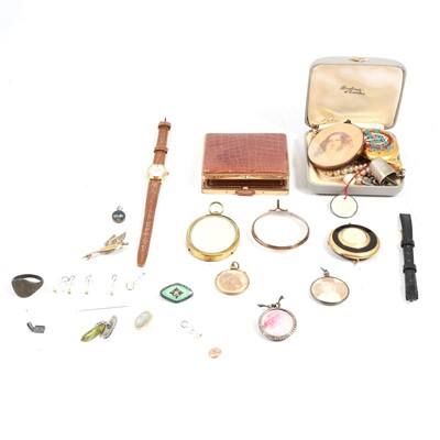 Lot 223 - Yellow metal locket, memorial locket, costume jewellery, etc.