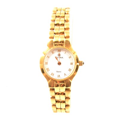 Lot 355 - Cyma - a lady's 18 carat gold quartz wristwatch.